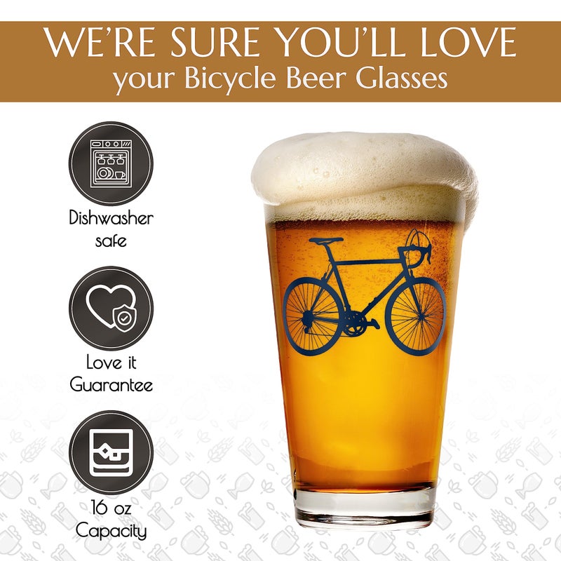 Greenline Goods - Bicycle Beer Glasses (Set of 2) |16 oz Drinkware with Colorful Cyclist Designs | Premium Decorative Glassware | Unique Gifts for Cyclists & Bike Riders [Navy] - Image 5